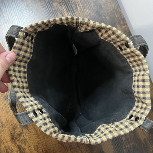 Longaberger Homestead Small Tote Bag Black Beige Check Vintage - Picture 6 of 7